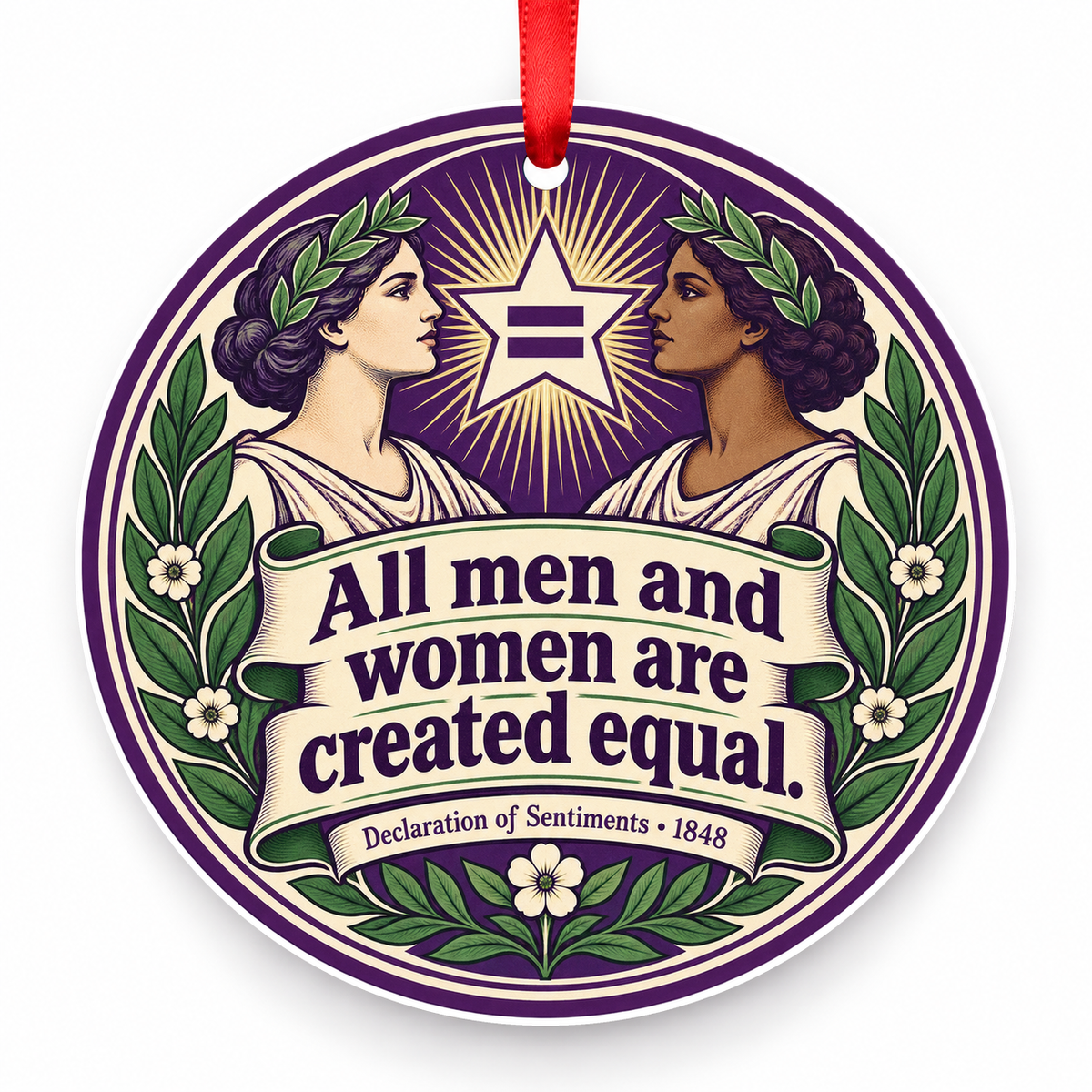 All Men and Women Are Created Equal Christmas Ornament with red hanging ribbon