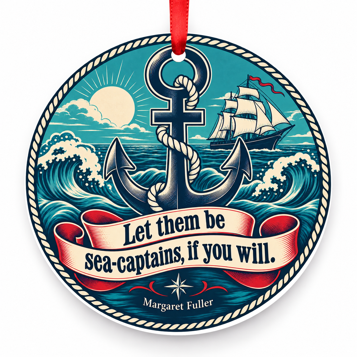 Let Them Be Sea-captains, If You Will Christmas Ornament with red hanging ribbon