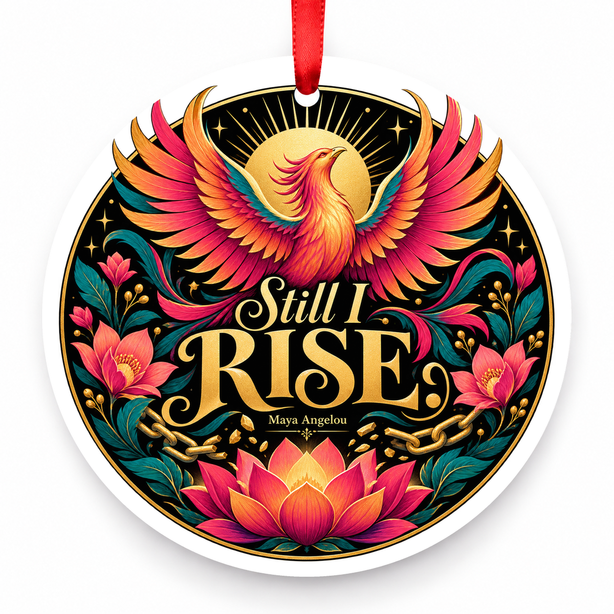 Still I Rise Christmas Ornament with red hanging ribbon
