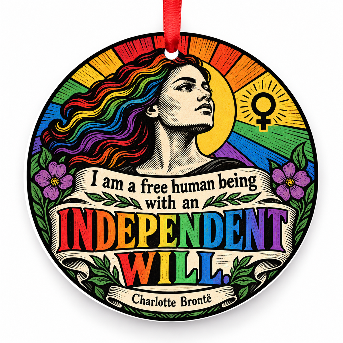 I Am a Free Human Being with an Independent Will Christmas Ornament with red hanging ribbon