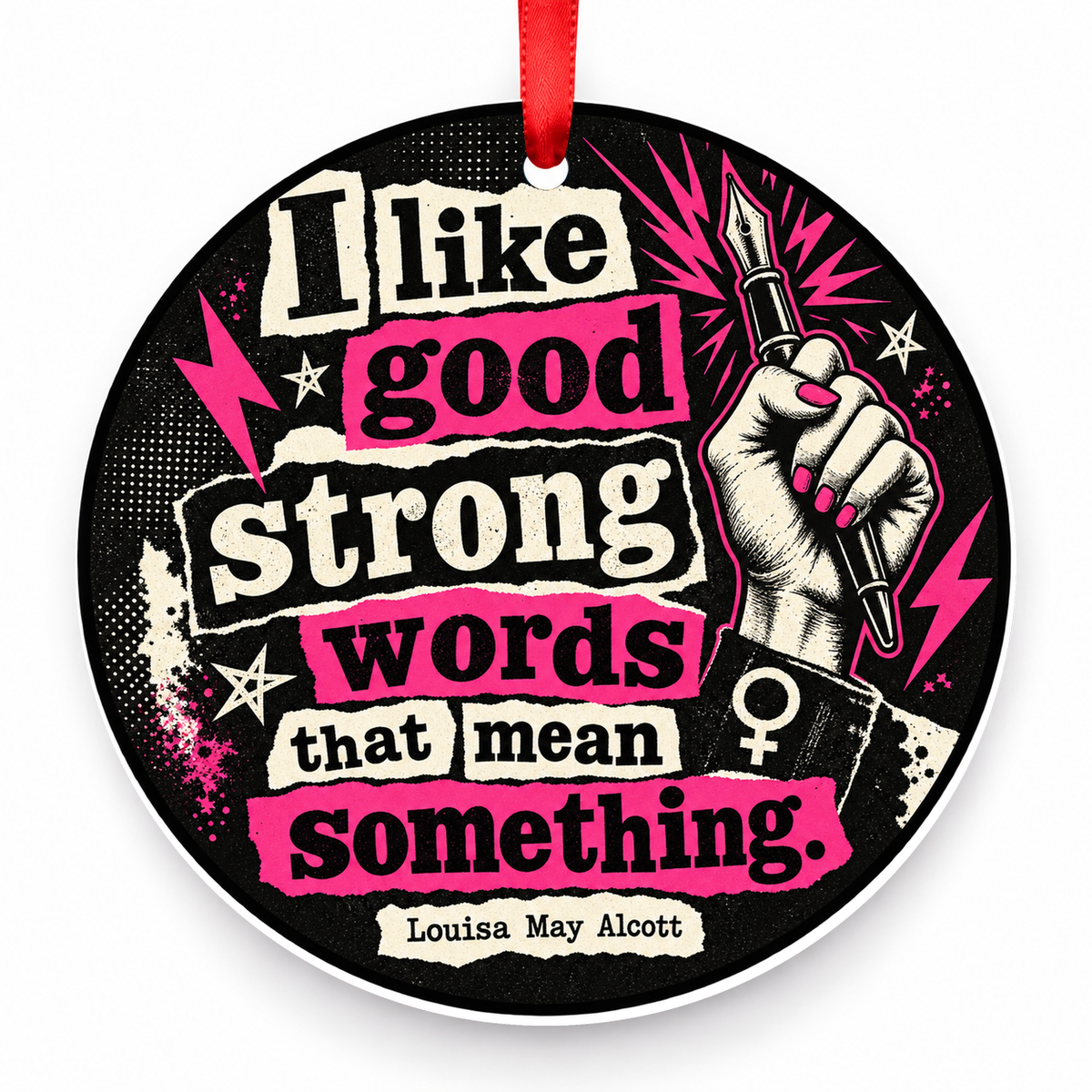 I Like Good Strong Words That Mean Something Christmas Ornament with red hanging ribbon