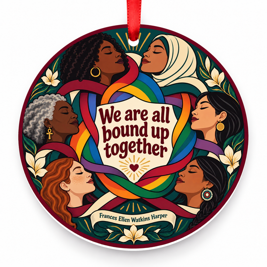 We Are All Bound Up Together Christmas Ornament with red hanging ribbon