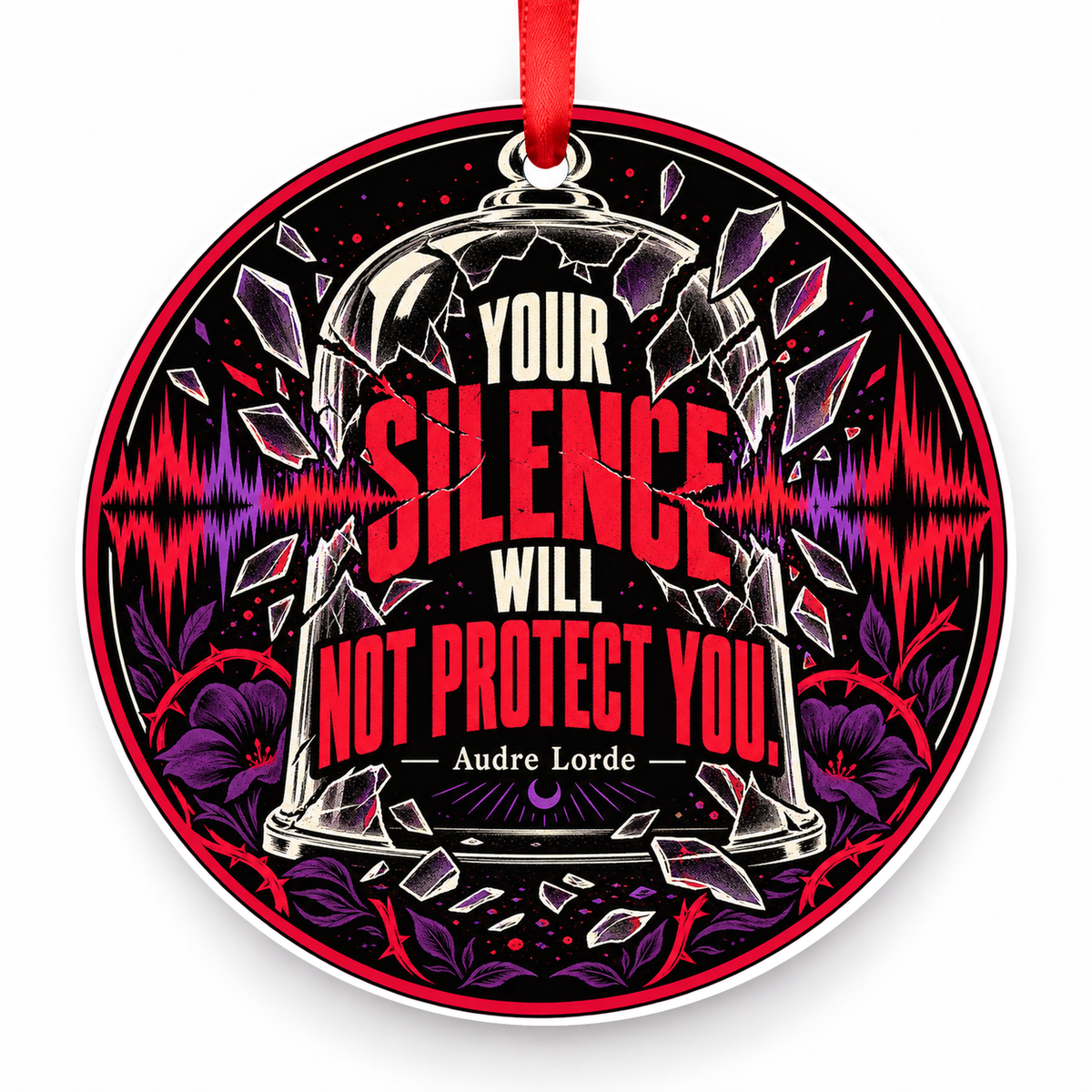 Your Silence Will Not Protect You Christmas Ornament with red hanging ribbon