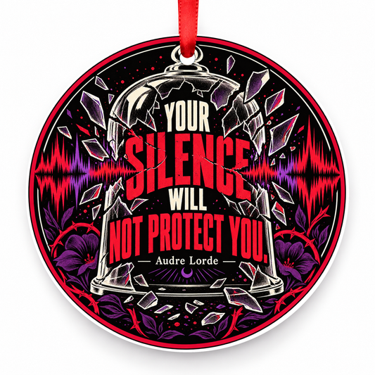 Your Silence Will Not Protect You Christmas Ornament with red hanging ribbon