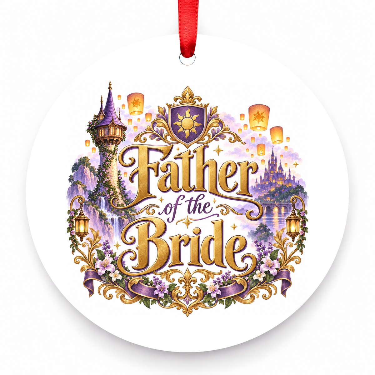 Father of the Bride Christmas Ornament with red hanging ribbon