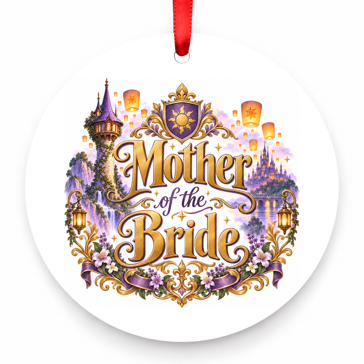 Mother of the Bride Christmas Ornament with red hanging ribbon
