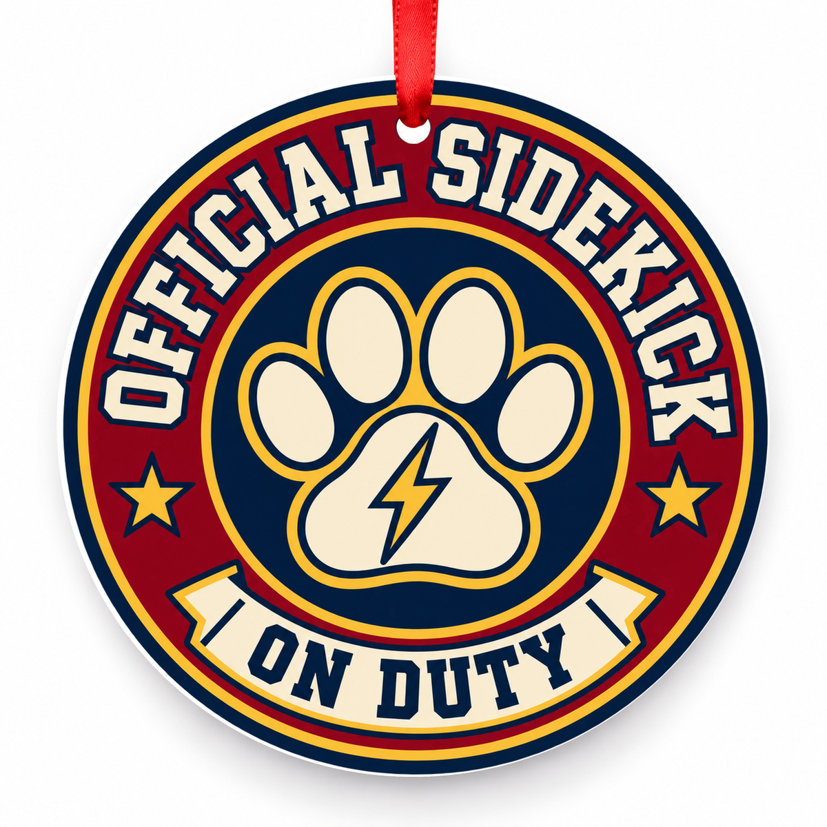 Official Sidekick on Duty Christmas Ornament with red hanging ribbon