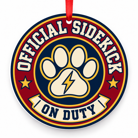 Official Sidekick on Duty Christmas Ornament with red hanging ribbon