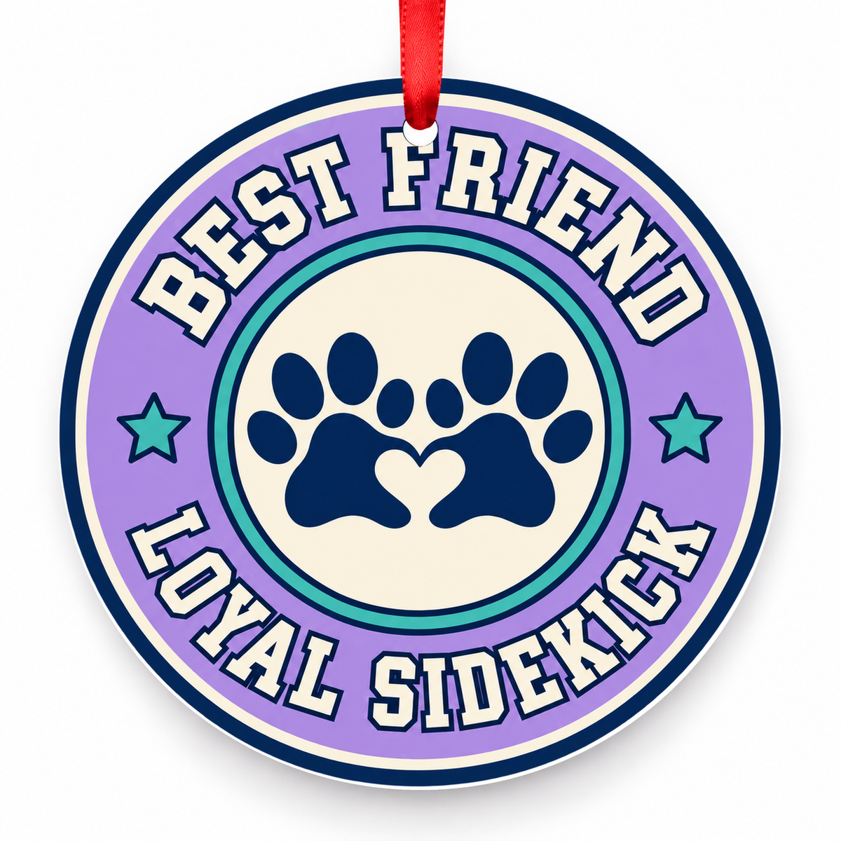 Best Friend Loyal Sidekick Christmas Ornament with red hanging ribbon