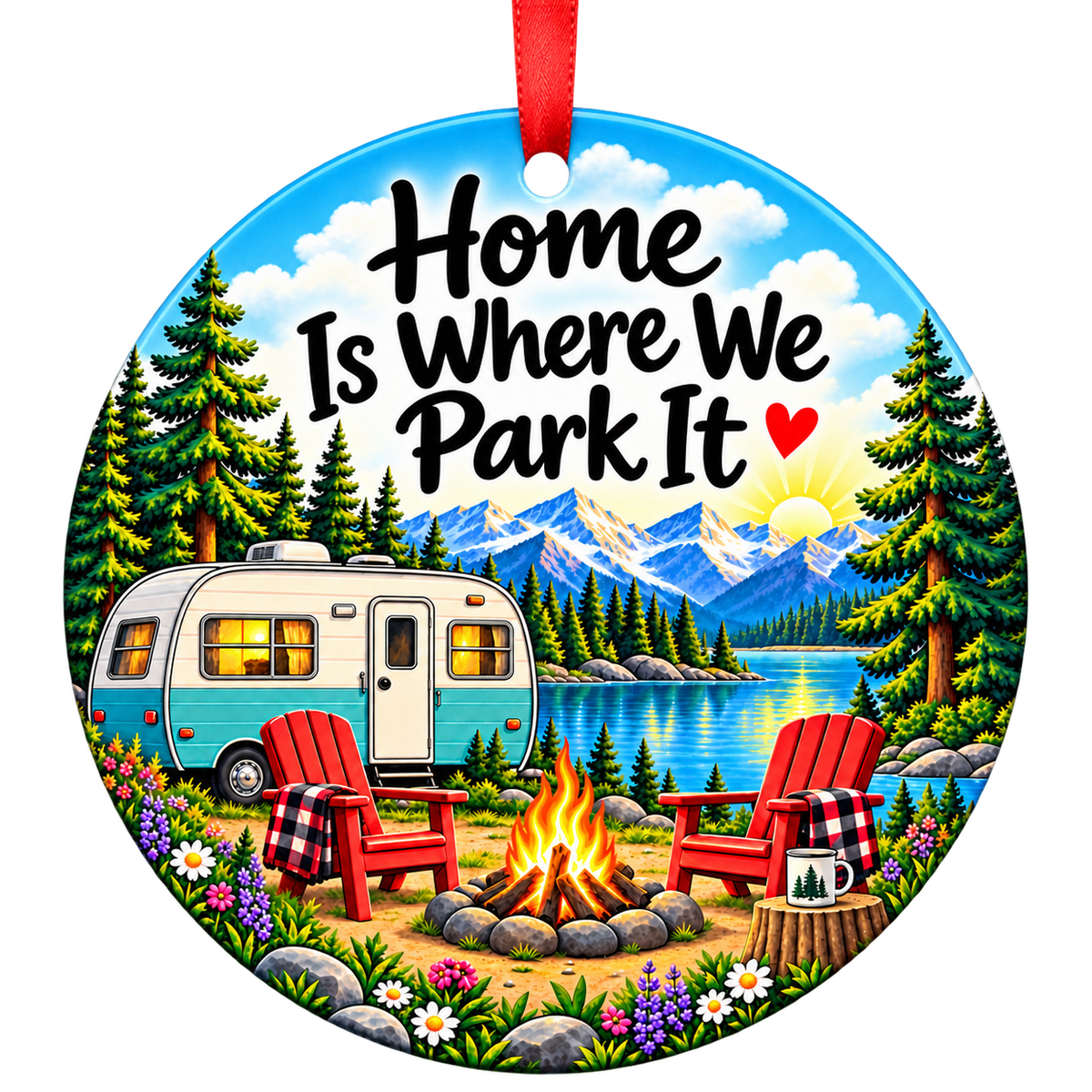 Home Is Where We Park It camping RV Christmas ornament mockup