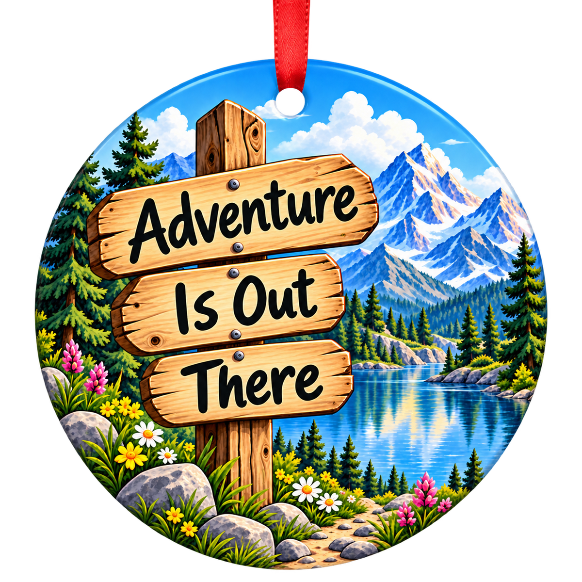Adventure Is Out There mountain camping Christmas ornament mockup