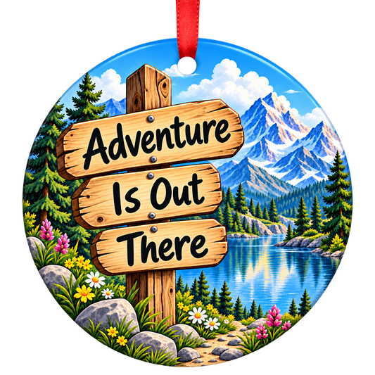 Adventure Is Out There mountain camping Christmas ornament mockup