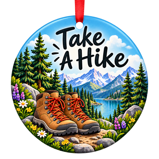 Take A Hike mountain hiking Christmas ornament mockup