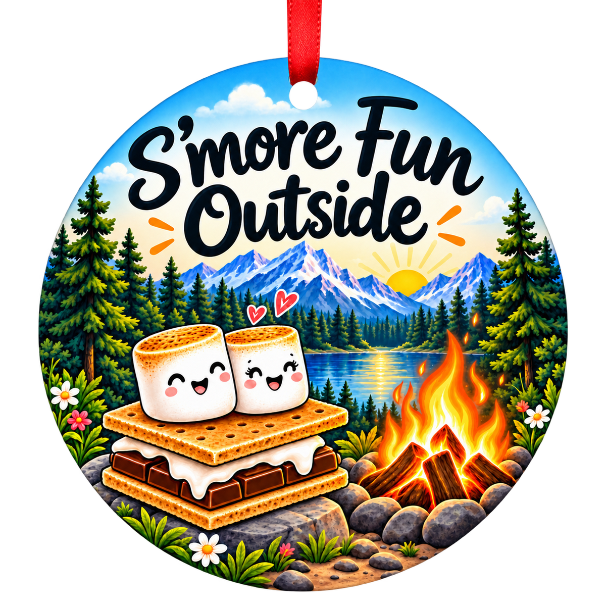 S'more Fun Outside campfire Christmas ornament mockup