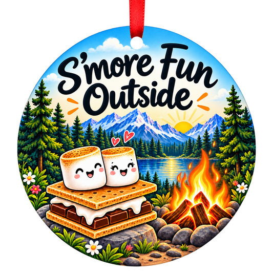 S'more Fun Outside campfire Christmas ornament mockup