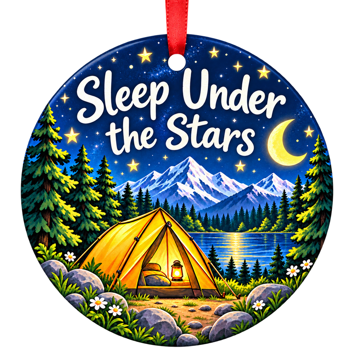 Sleep Under the Stars tent camping Christmas ornament mockup