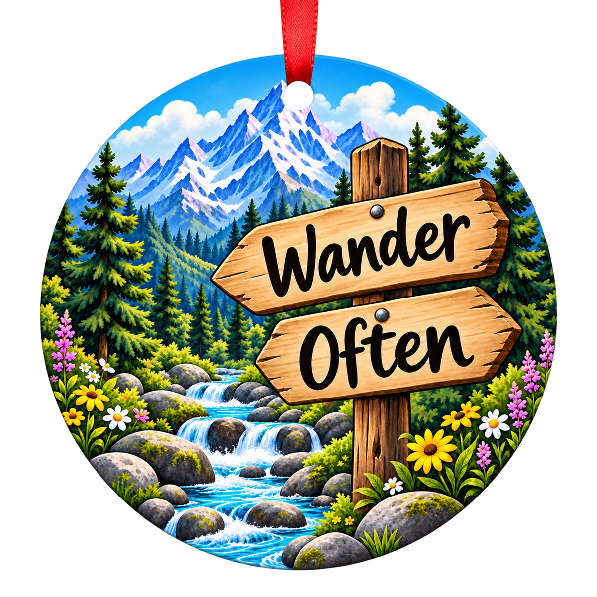 Wander Often mountain stream camping Christmas ornament mockup