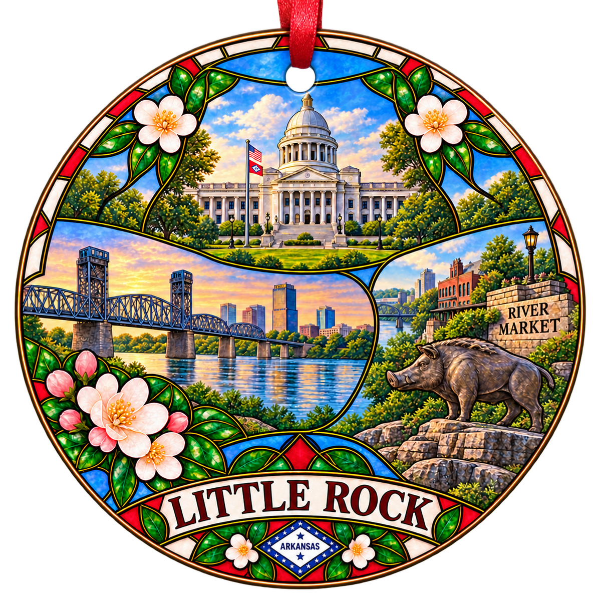 Little Rock Arkansas stained-glass Christmas ornament