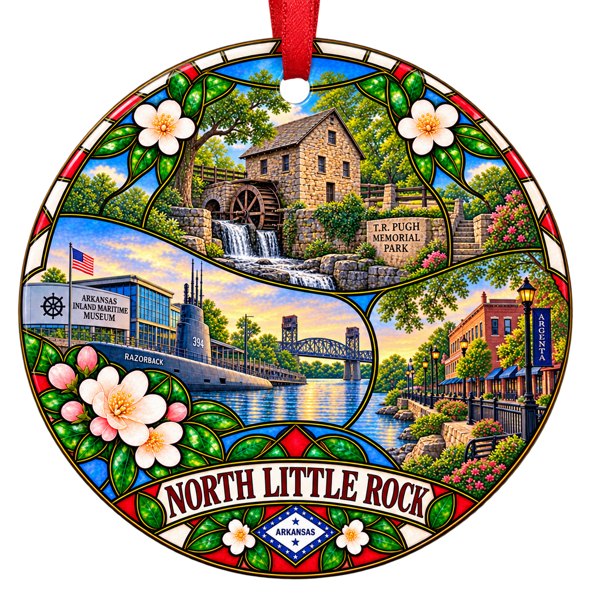North Little Rock Arkansas stained-glass Christmas ornament