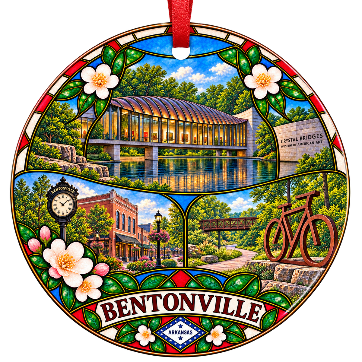 Bentonville Arkansas stained-glass Christmas ornament