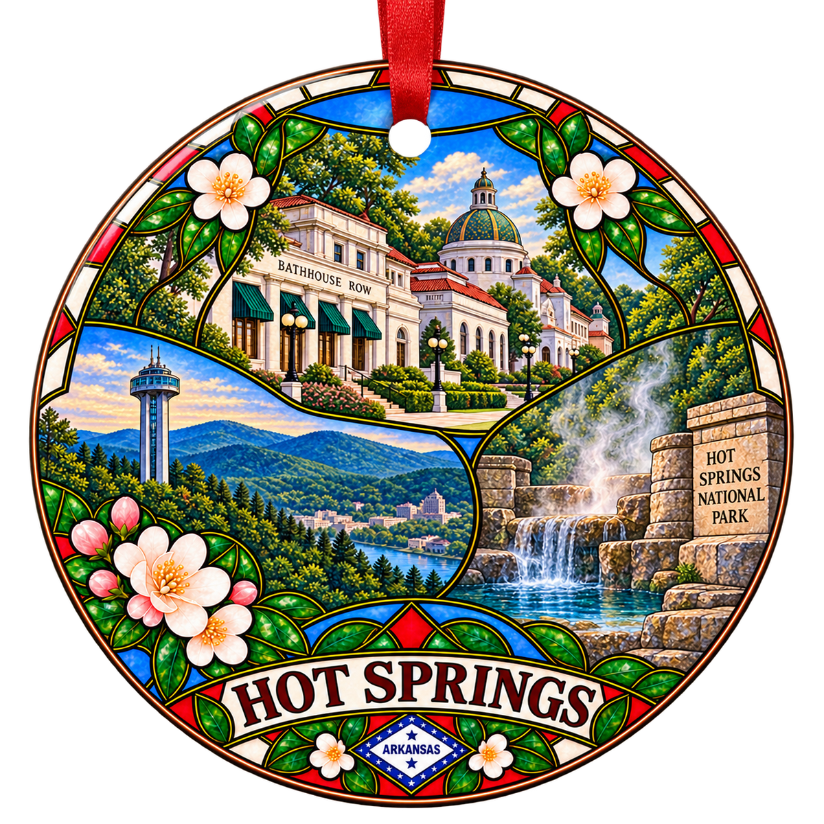Hot Springs Arkansas stained-glass Christmas ornament