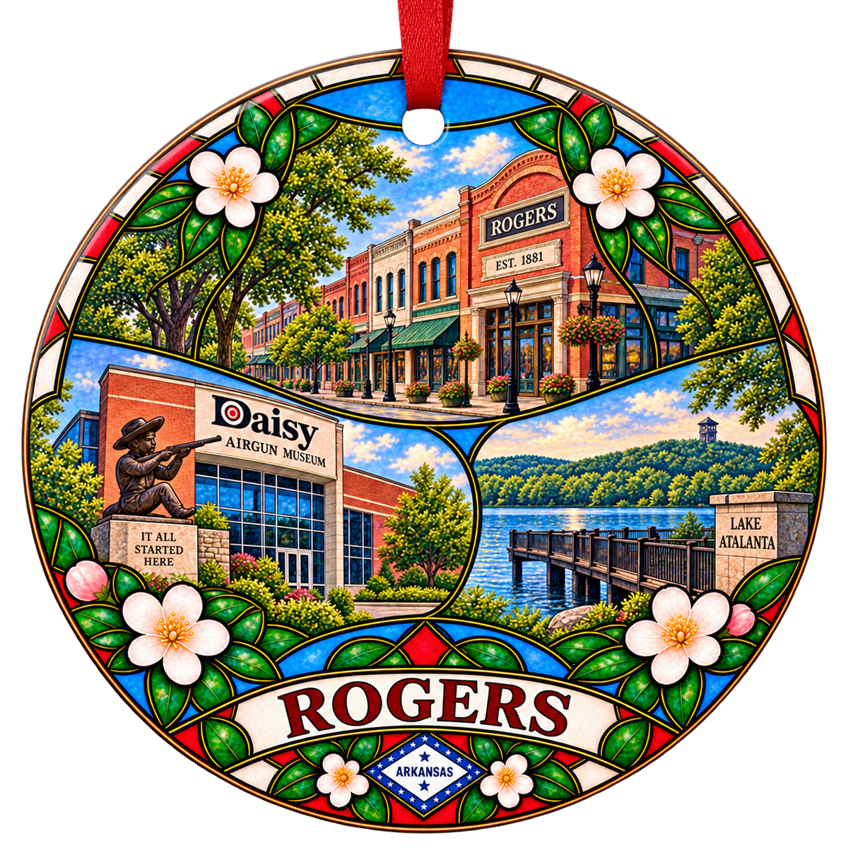 Rogers Arkansas stained-glass Christmas ornament