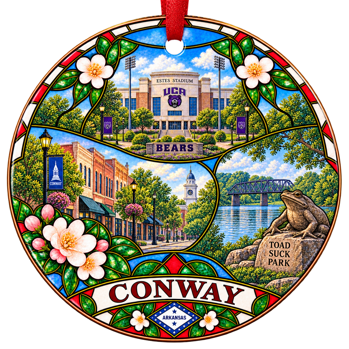 Conway Arkansas stained-glass Christmas ornament