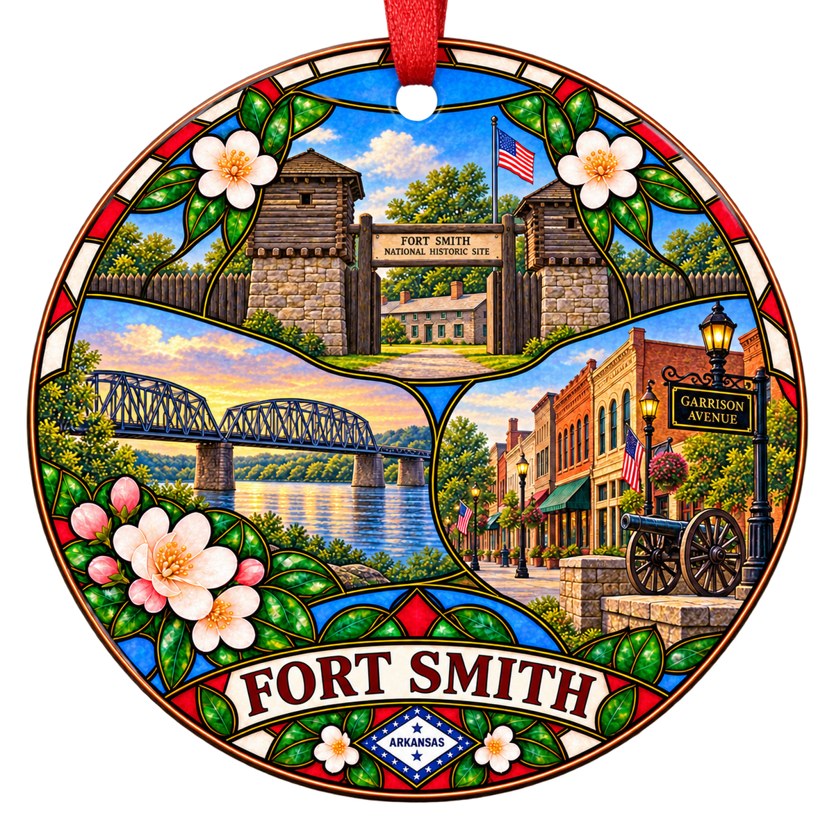 Fort Smith Arkansas stained-glass Christmas ornament