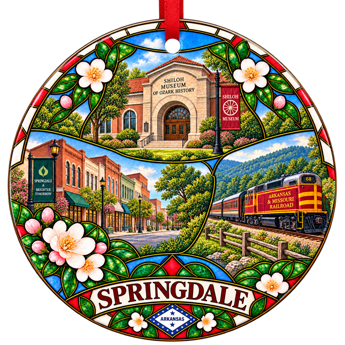 Springdale Arkansas stained-glass Christmas ornament