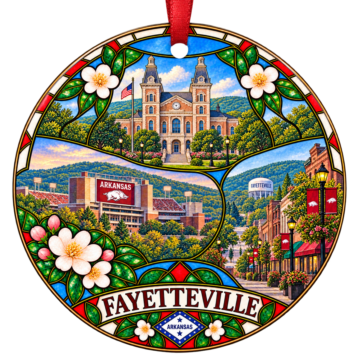 Fayetteville Arkansas stained-glass Christmas ornament
