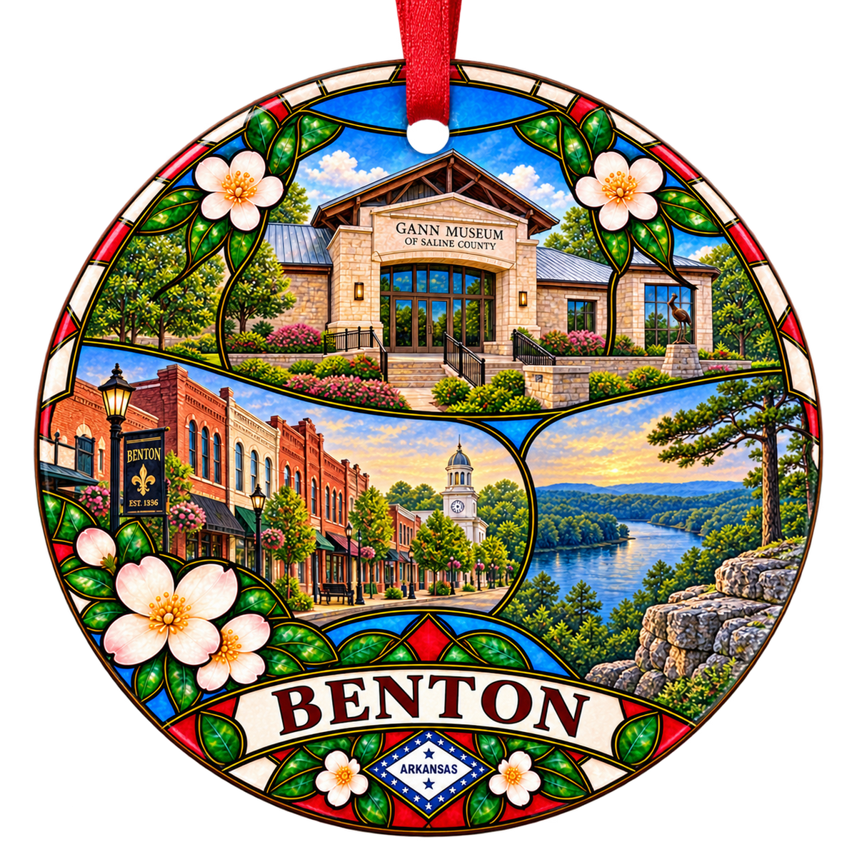 Benton Arkansas stained-glass Christmas ornament