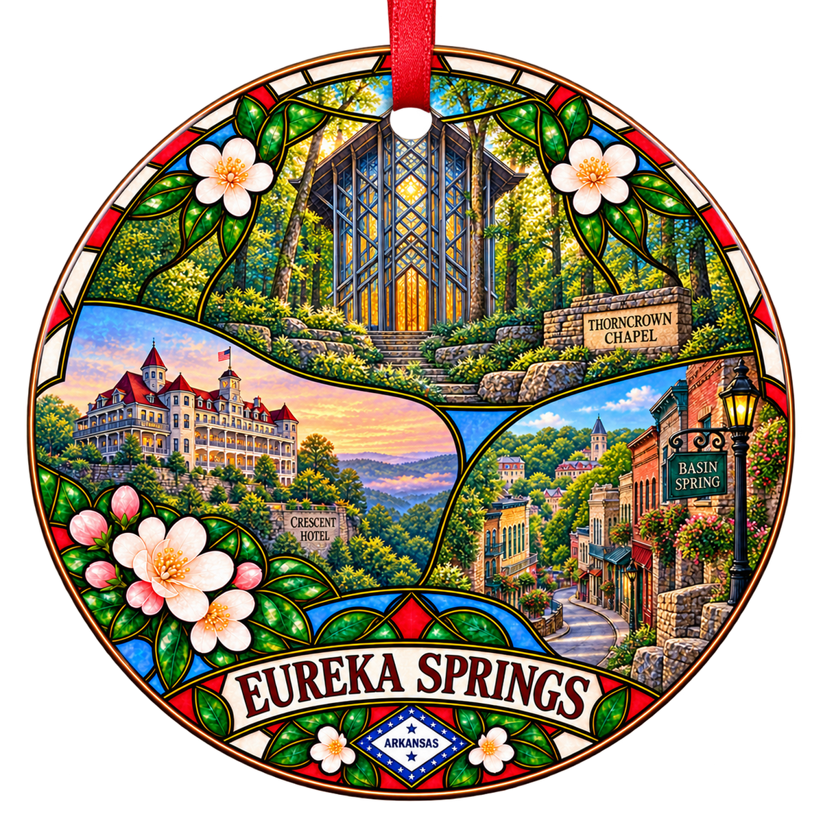 Eureka Springs Arkansas stained-glass Christmas ornament