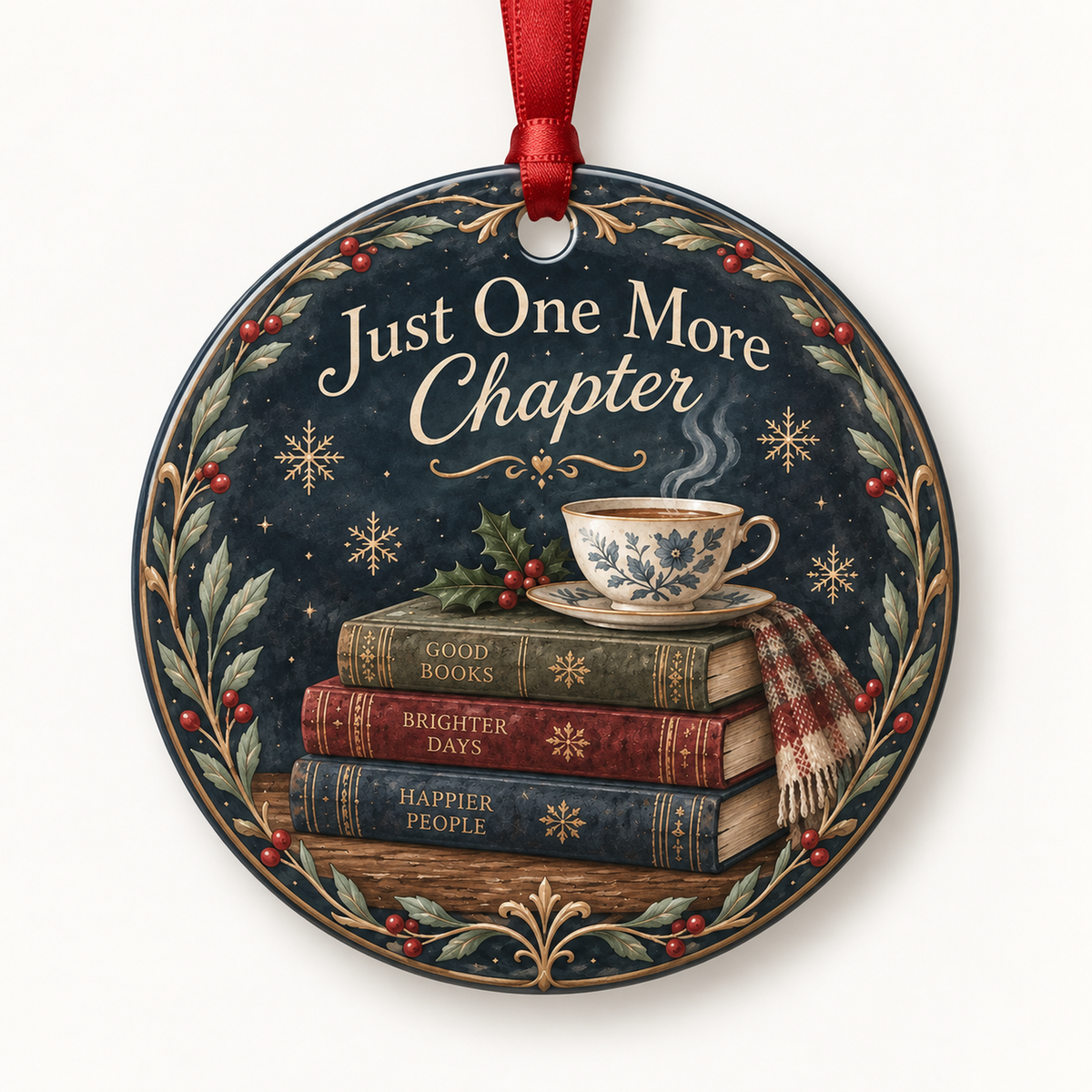 Just One More Chapter book lover Christmas ornament