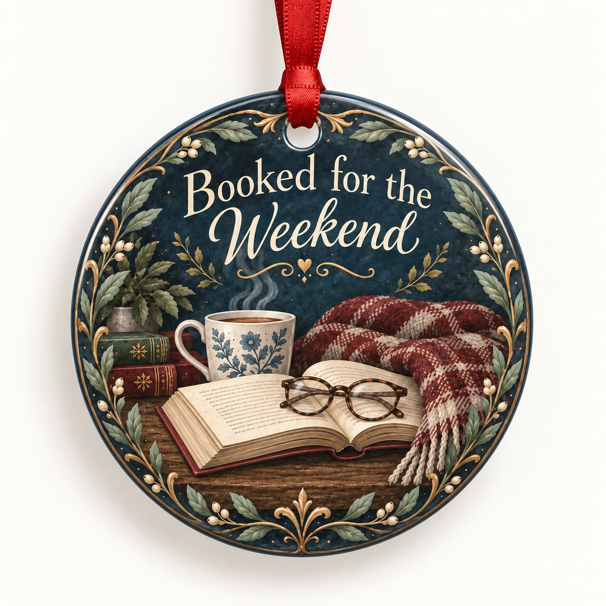 Booked for the Weekend book lover Christmas ornament