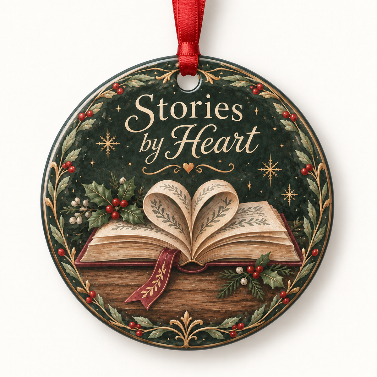 Stories by Heart book lover Christmas ornament