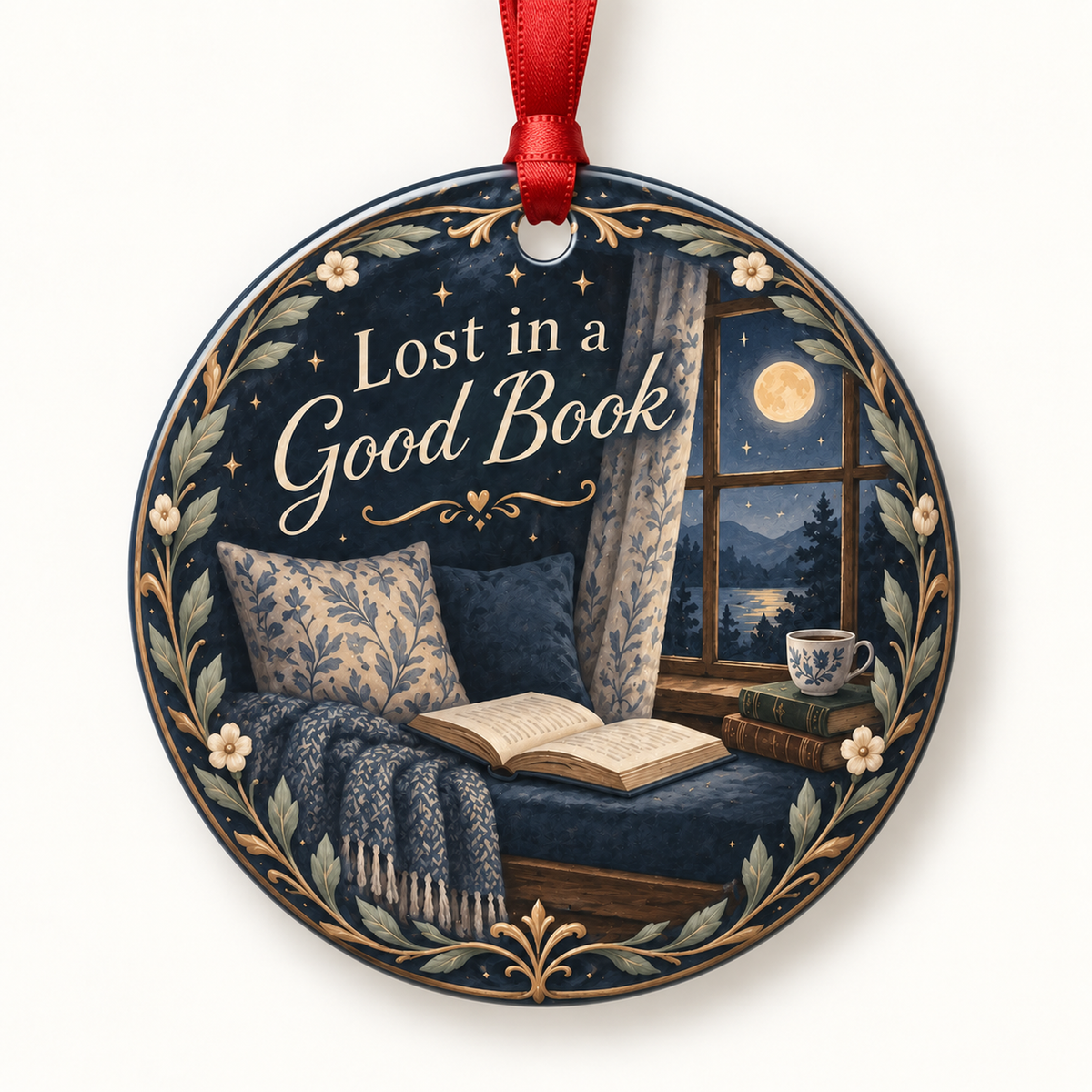 Lost in a Good Book book lover Christmas ornament