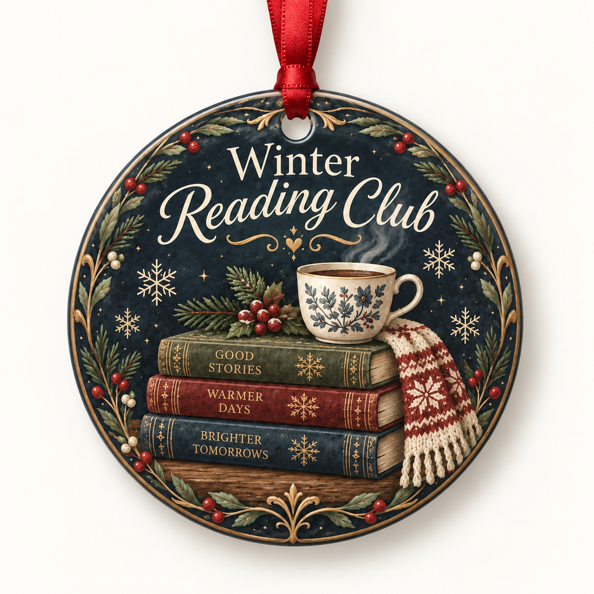 Winter Reading Club book lover Christmas ornament