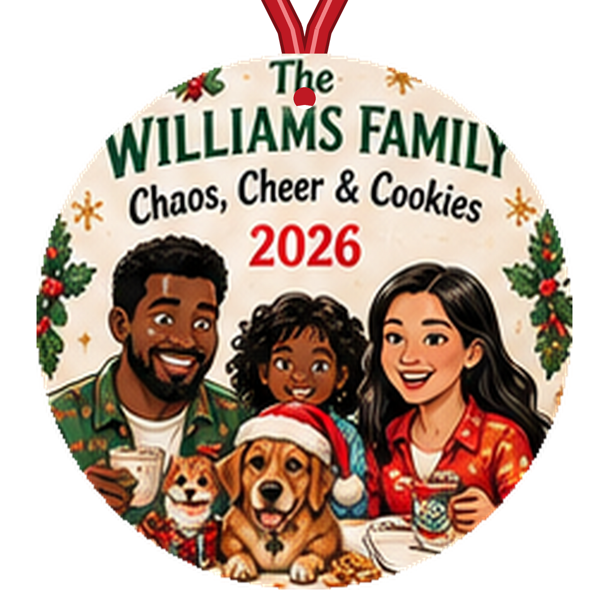Custom Family Chaos, Cheer & Cookies Christmas Ornament