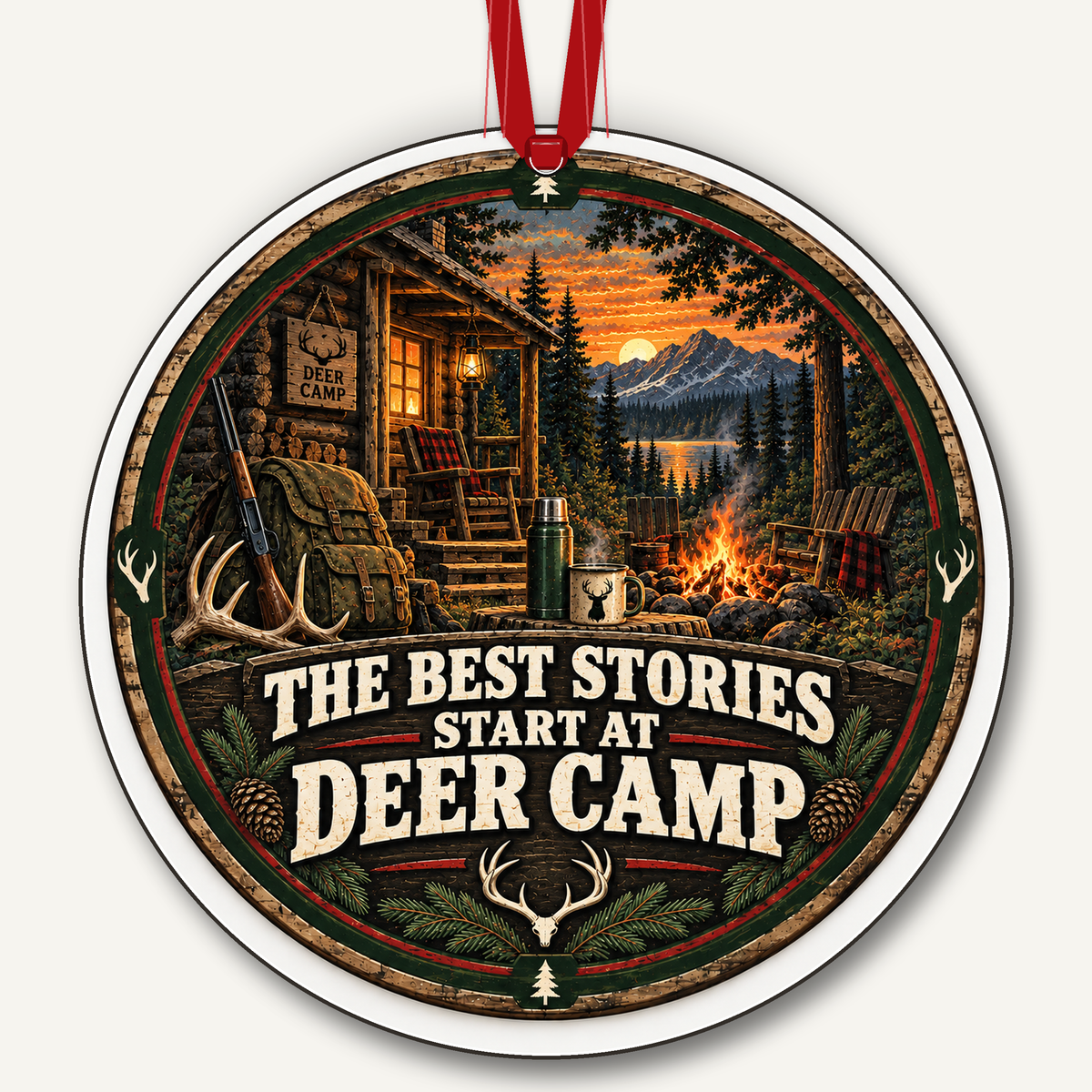 The Best Stories Start at Deer Camp hunting Christmas ornament