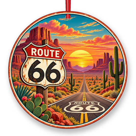 Route 66 Desert Sunset Christmas ornament