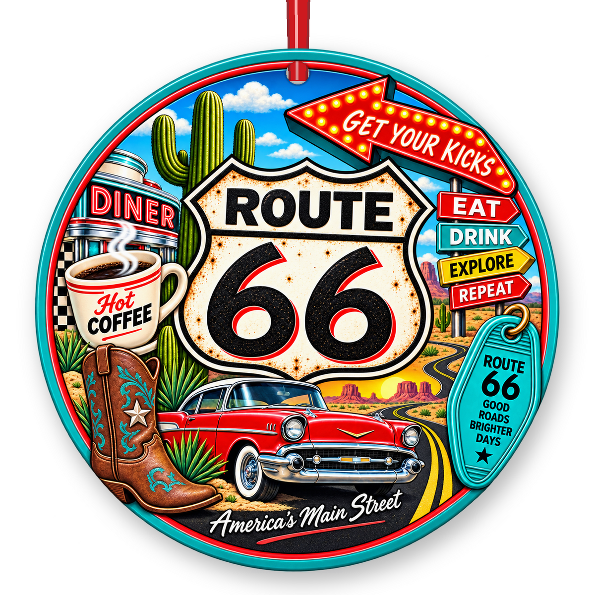 Route 66 Get Your Kicks Christmas ornament