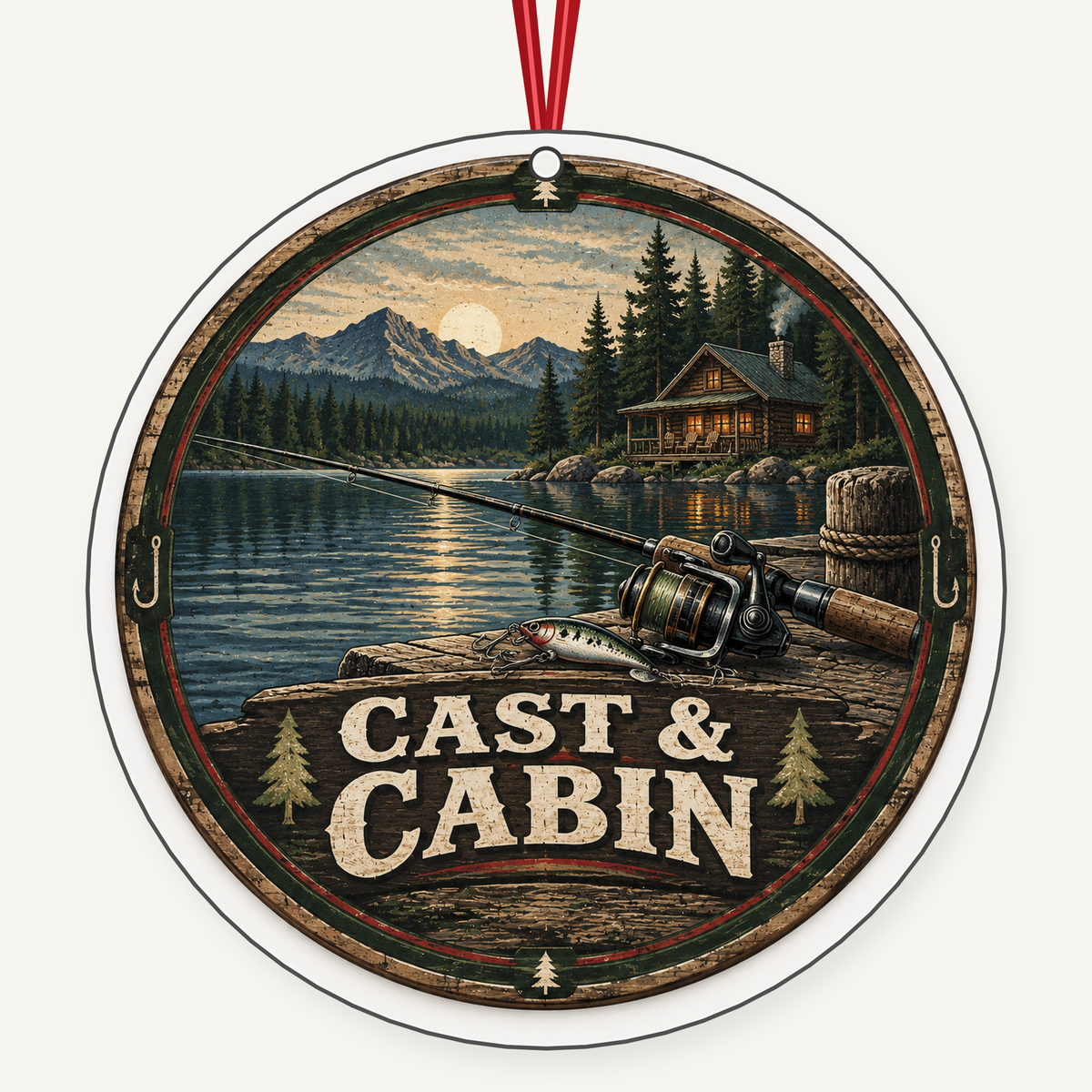 Cast and Cabin fishing Christmas ornament
