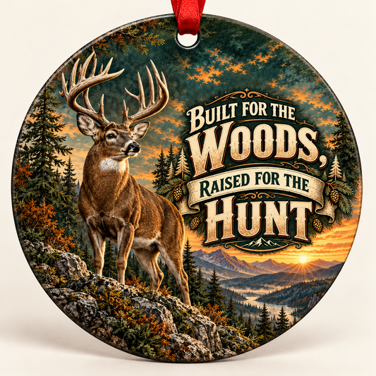 Built for the Woods, Raised for the Hunt hunting Christmas ornament