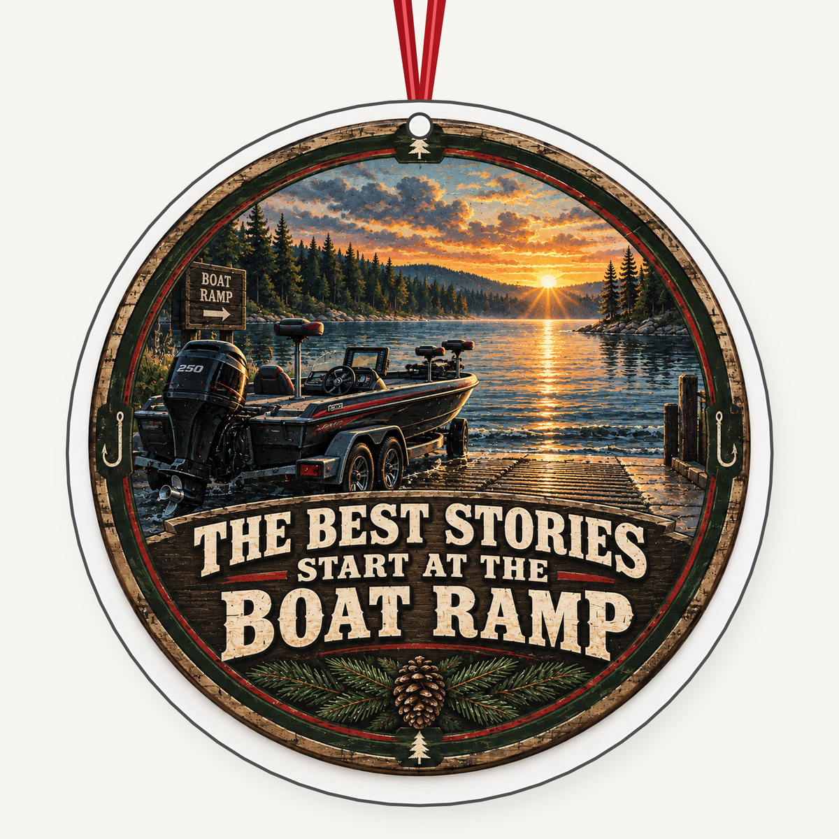 The Best Stories Start at the Boat Ramp fishing Christmas ornament