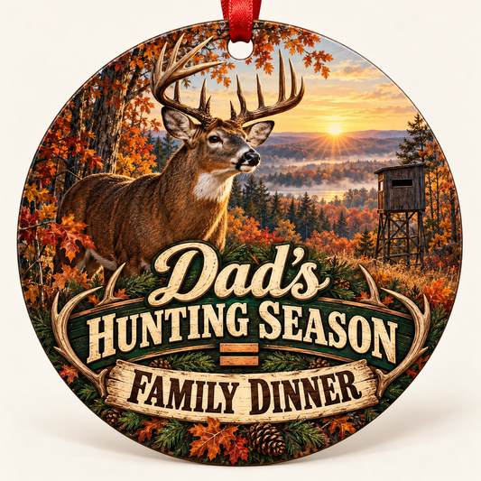 Dad's Hunting Season = Family Dinner hunting Christmas ornament