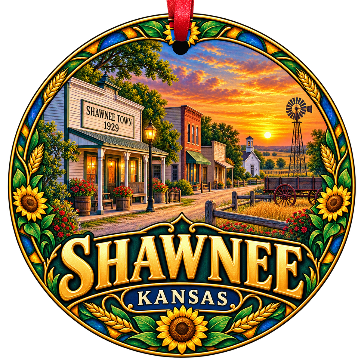 Shawnee Kansas stained-glass-style Christmas ornament