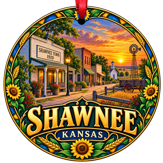 Shawnee Kansas stained-glass-style Christmas ornament