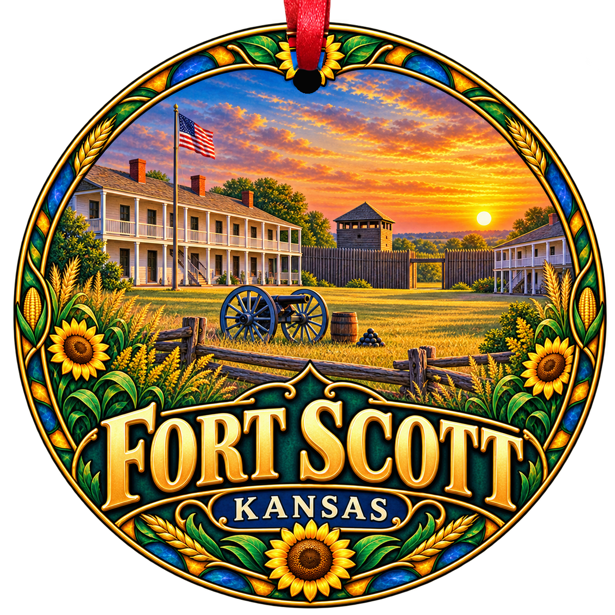Fort Scott Kansas stained-glass-style Christmas ornament