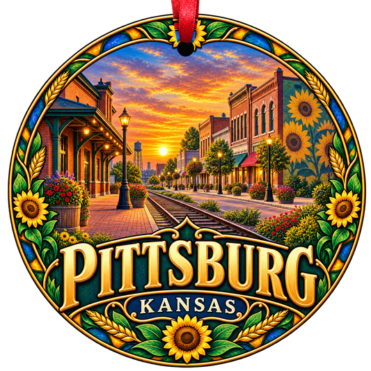 Pittsburg Kansas stained-glass-style Christmas ornament