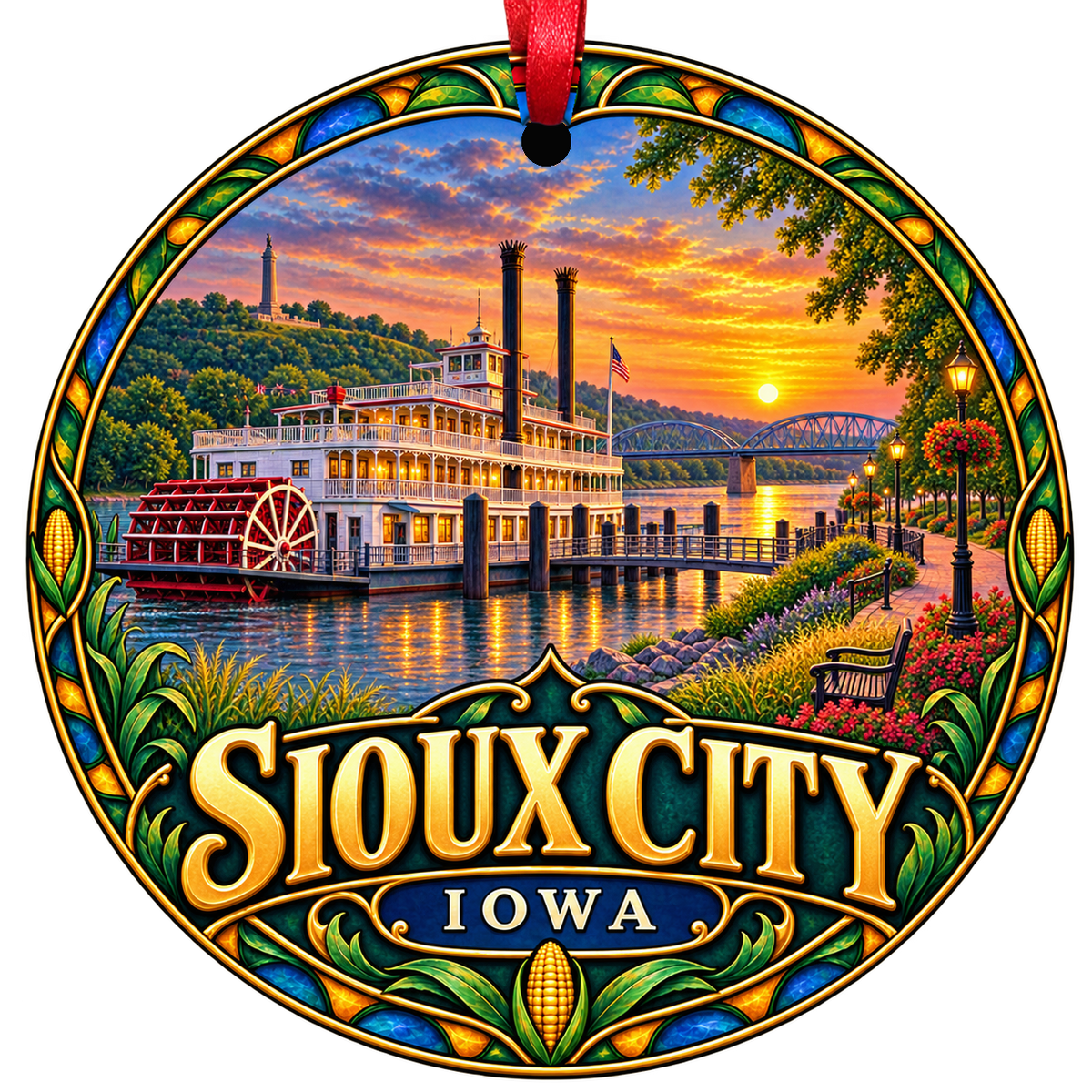 Sioux City Iowa stained-glass-style Christmas ornament